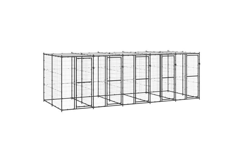 Utendørs hundegård med tak 12,1 m² stål - Svart - Sport & fritid - Til dyrene - For hund - Hundemøbler