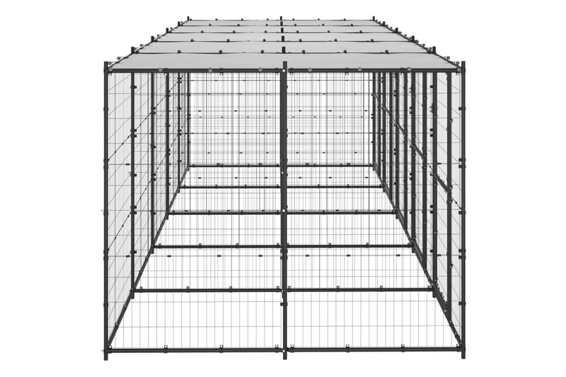 Utendørs hundegård med tak 12,1 m² stål - Svart - Hundemøbler - Hundegrind & hundegjerde - Hundehus & hundegård