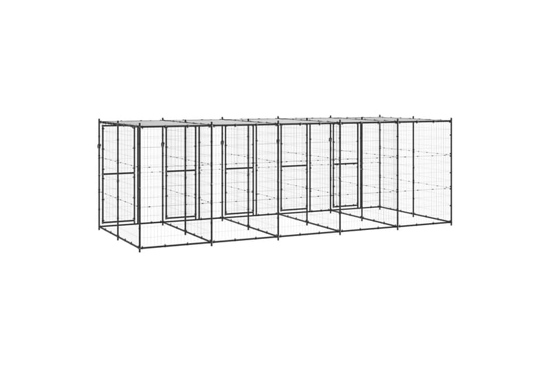 Utendørs hundegård med tak 12,1 m² stål - Svart - Sport & fritid - Til dyrene - For hund - Hundemøbler
