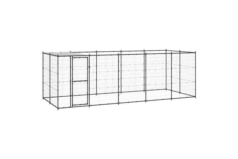 Utendørs hundegård med tak 12,1 m² stål - Svart - Sport & fritid - Til dyrene - For hund - Hundemøbler