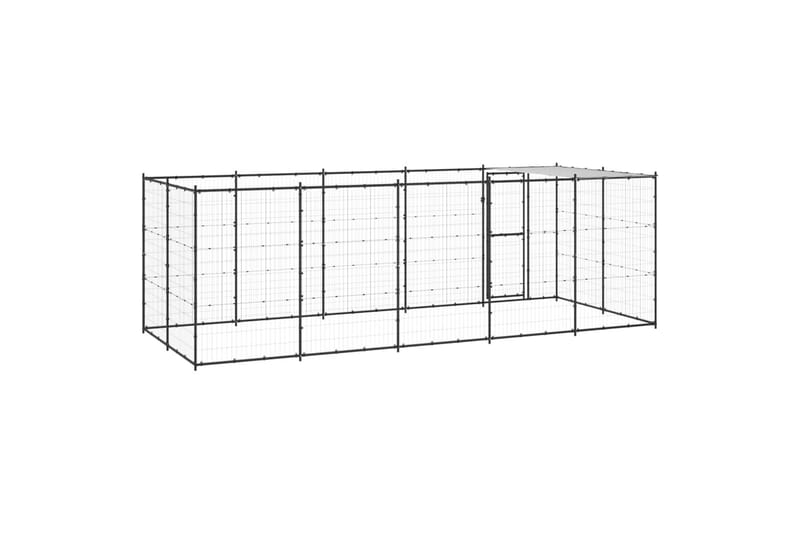 Utendørs hundegård med tak 12,1 m² stål - Svart - Sport & fritid - Til dyrene - For hund - Hundemøbler