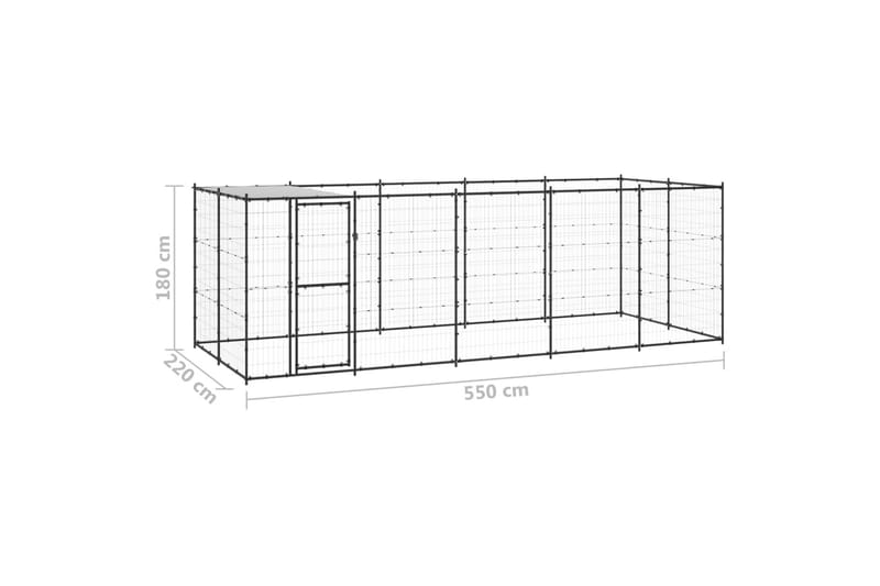 Utendørs hundegård med tak 12,1 m² stål - Svart - Sport & fritid - Til dyrene - For hund - Hundemøbler