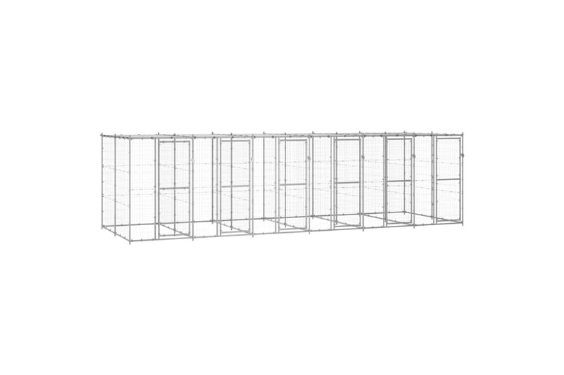 Utendørs hundegård med tak 14,52 m² galvanisert stål - Silver - Sport & fritid - Til dyrene - For hund - Hundemøbler