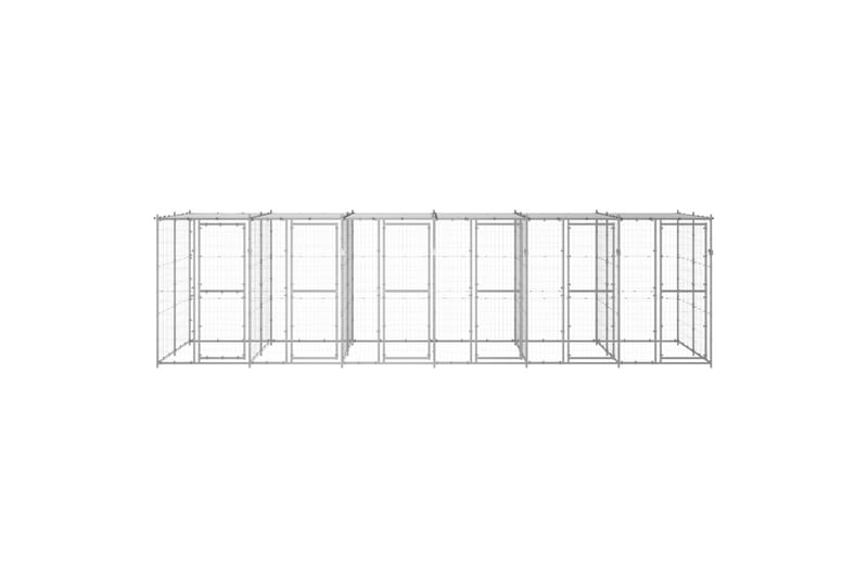 Utendørs hundegård med tak 14,52 m² galvanisert stål - Silver - Sport & fritid - Til dyrene - For hund - Hundemøbler