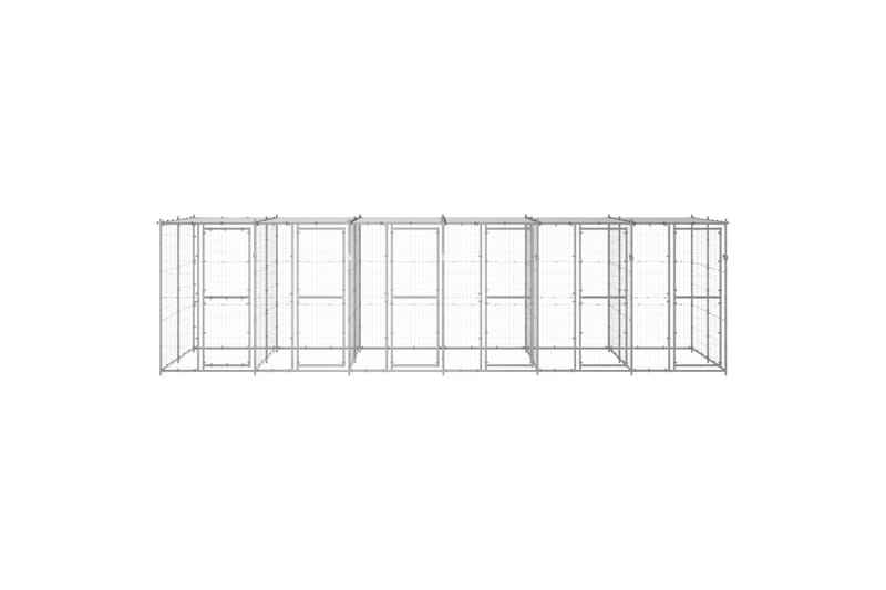 Utendørs hundegård med tak 14,52 m² galvanisert stål - Silver - Hundemøbler - Hundegrind & hundegjerde - Hundehus & hundegård