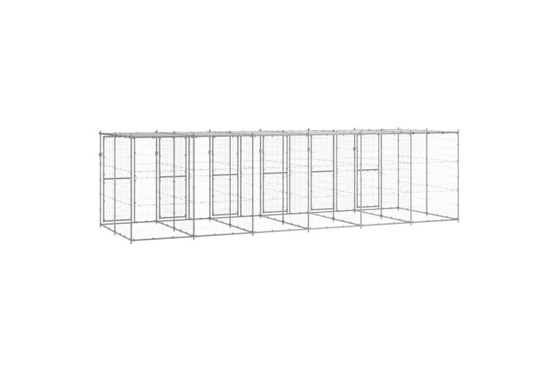 Utendørs hundegård med tak 14,52 m² galvanisert stål - Silver - Sport & fritid - Til dyrene - For hund - Hundemøbler