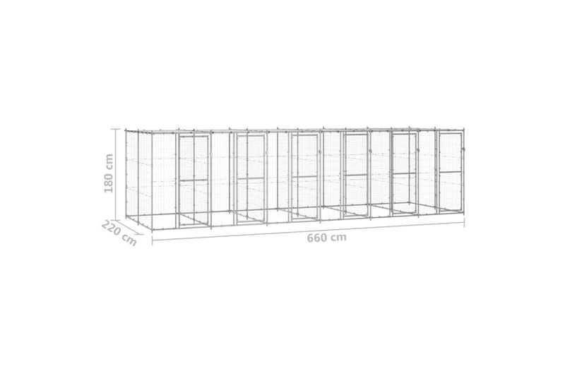 Utendørs hundegård med tak 14,52 m² galvanisert stål - Silver - Hundemøbler - Hundegrind & hundegjerde - Hundehus & hundegård