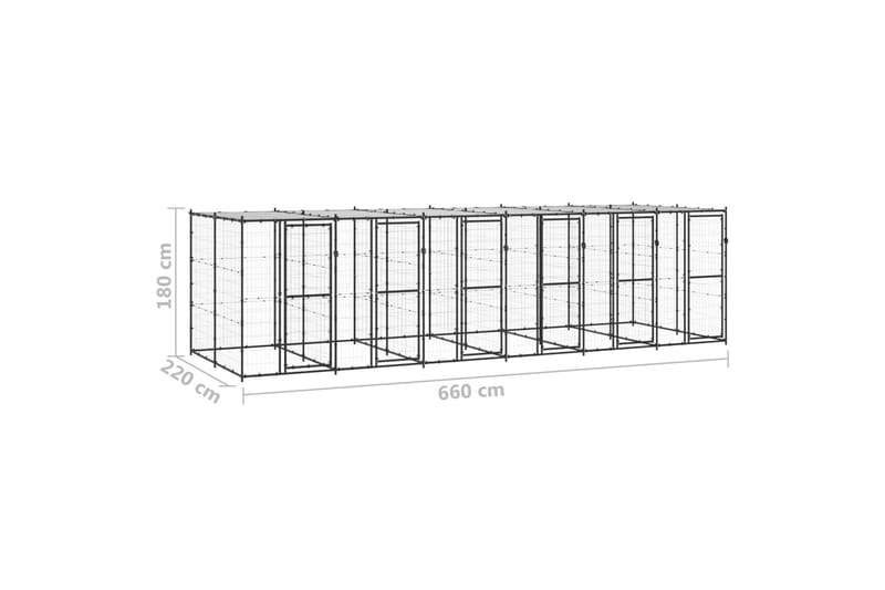 Utendørs hundegård med tak 14,52 m² stål - Svart - Hundemøbler - Hundegrind & hundegjerde - Hundehus & hundegård