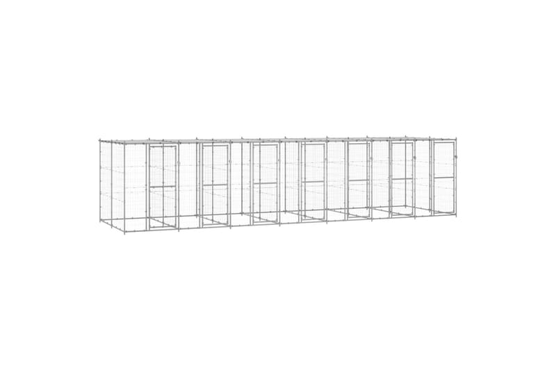Utendørs hundegård med tak 16,94 m² galvanisert stål - Silver - Sport & fritid - Til dyrene - For hund - Hundemøbler