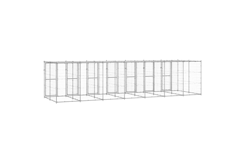 Utendørs hundegård med tak 16,94 m² galvanisert stål - Silver - Sport & fritid - Til dyrene - For hund - Hundemøbler