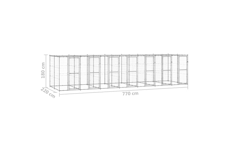 Utendørs hundegård med tak 16,94 m² galvanisert stål - Silver - Sport & fritid - Til dyrene - For hund - Hundemøbler