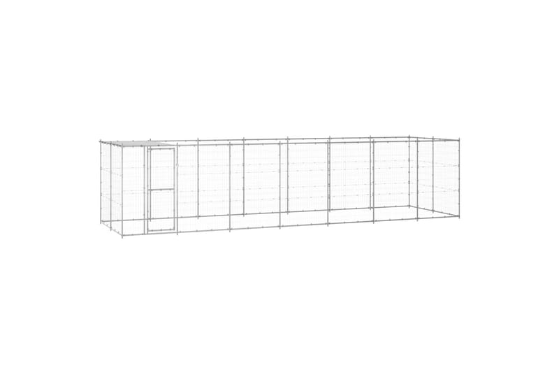 Utendørs hundegård med tak 16,94 m² galvanisert stål - Silver - Sport & fritid - Til dyrene - For hund - Hundemøbler