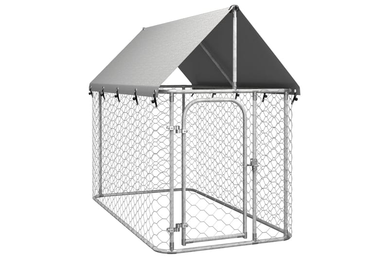 Utendørs hundegård med tak 200x100x150 cm - Silver - Hundemøbler - Hundehus & hundegård