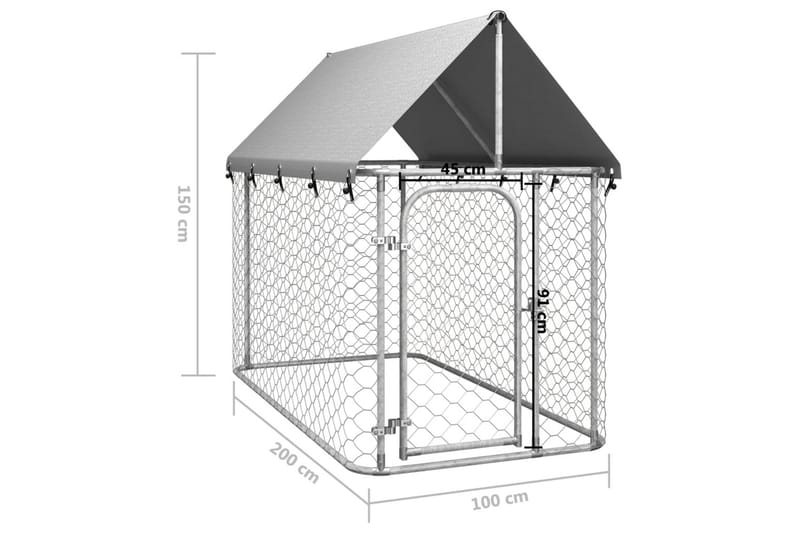 Utendørs hundegård med tak 200x100x150 cm - Silver - Sport & fritid - Til dyrene - For hund - Hundemøbler