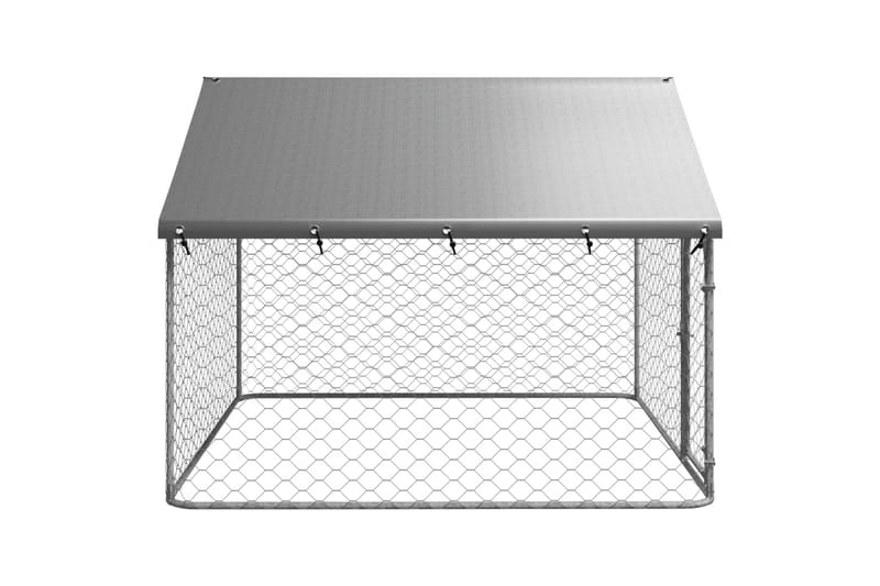 Utendørs hundegård med tak 200x200x150 cm - Silver - Hundemøbler - Hundehus & hundegård