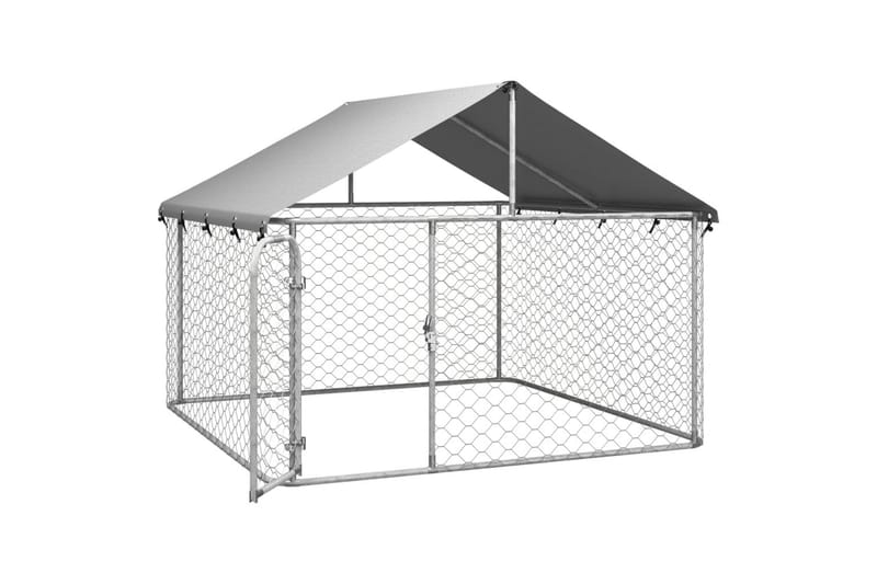 Utendørs hundegård med tak 200x200x150 cm - Silver - Sport & fritid - Til dyrene - For hund - Hundemøbler