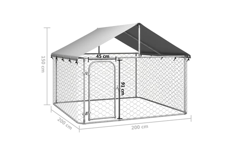 Utendørs hundegård med tak 200x200x150 cm - Silver - Sport & fritid - Til dyrene - For hund - Hundemøbler