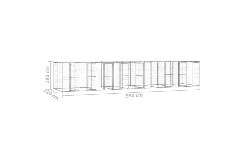 Utendørs hundegård med tak 21,78 m² galvanisert stål - Silver - Hundemøbler - Hundegrind & hundegjerde - Hundehus & hundegård