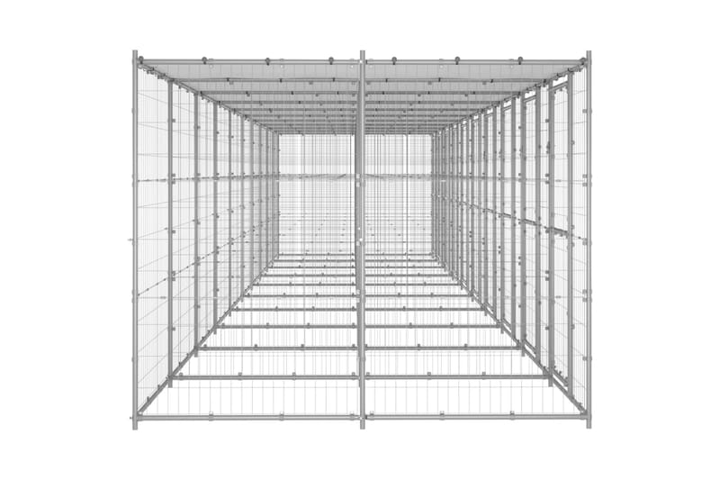 Utendørs hundegård med tak 24,2 m² galvanisert stål - Silver - Sport & fritid - Til dyrene - For hund - Hundemøbler