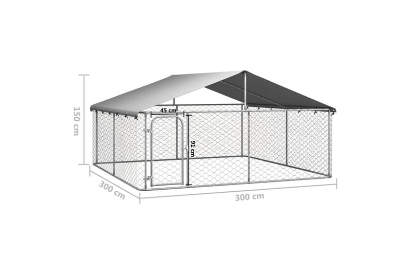 Utendørs hundegård med tak 300x300x150 cm - Silver - Sport & fritid - Til dyrene - For hund - Hundemøbler