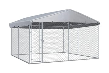 Utendørs hundegård med tak 382x382x225 cm - Sport & fritid - Til dyrene - For hund - Hundemøbler