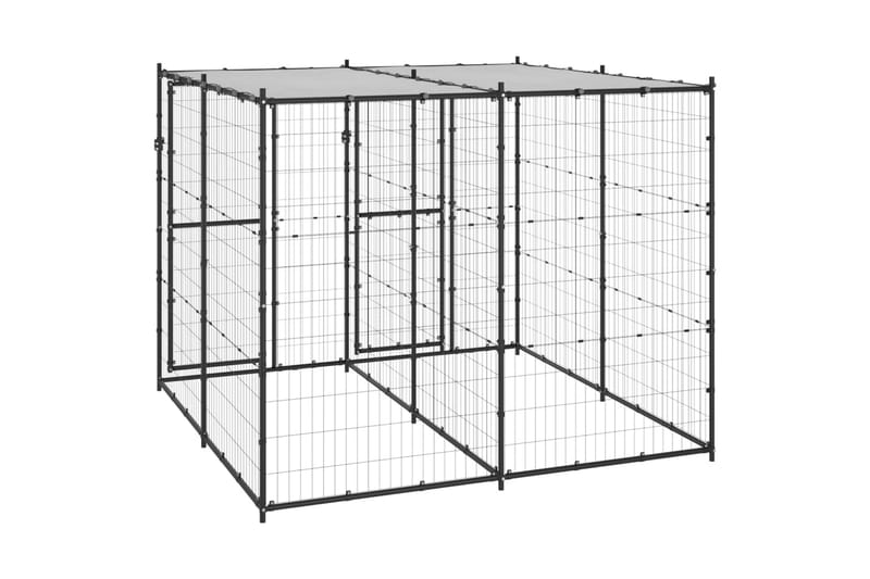 Utendørs hundegård med tak 4,84 m² stål - Svart - Sport & fritid - Til dyrene - For hund - Hundemøbler