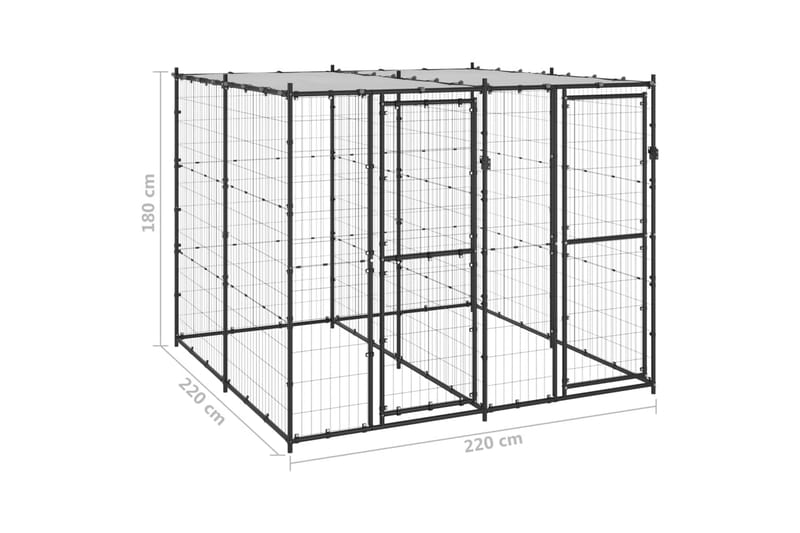 Utendørs hundegård med tak 4,84 m² stål - Svart - Sport & fritid - Til dyrene - For hund - Hundemøbler