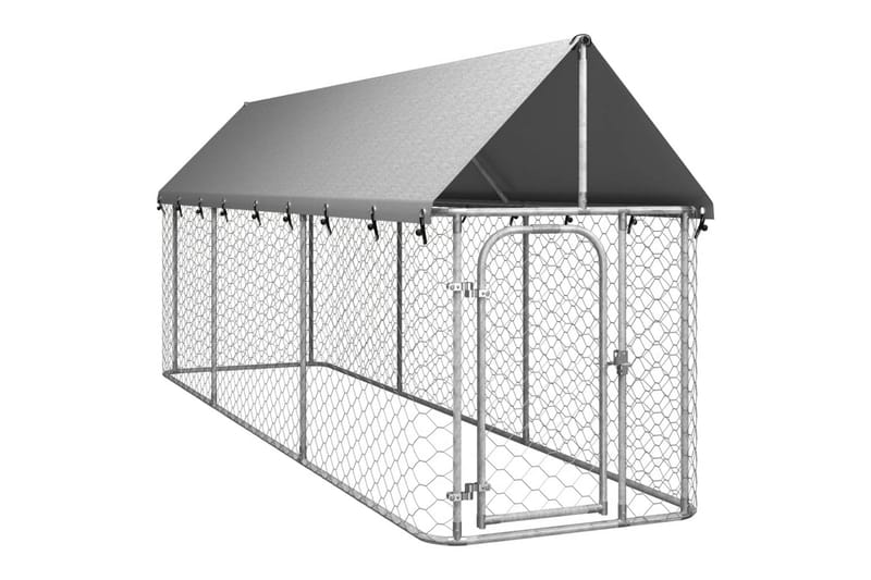 Utendørs hundegård med tak 400x100x150 cm - Silver - Sport & fritid - Til dyrene - For hund - Hundemøbler