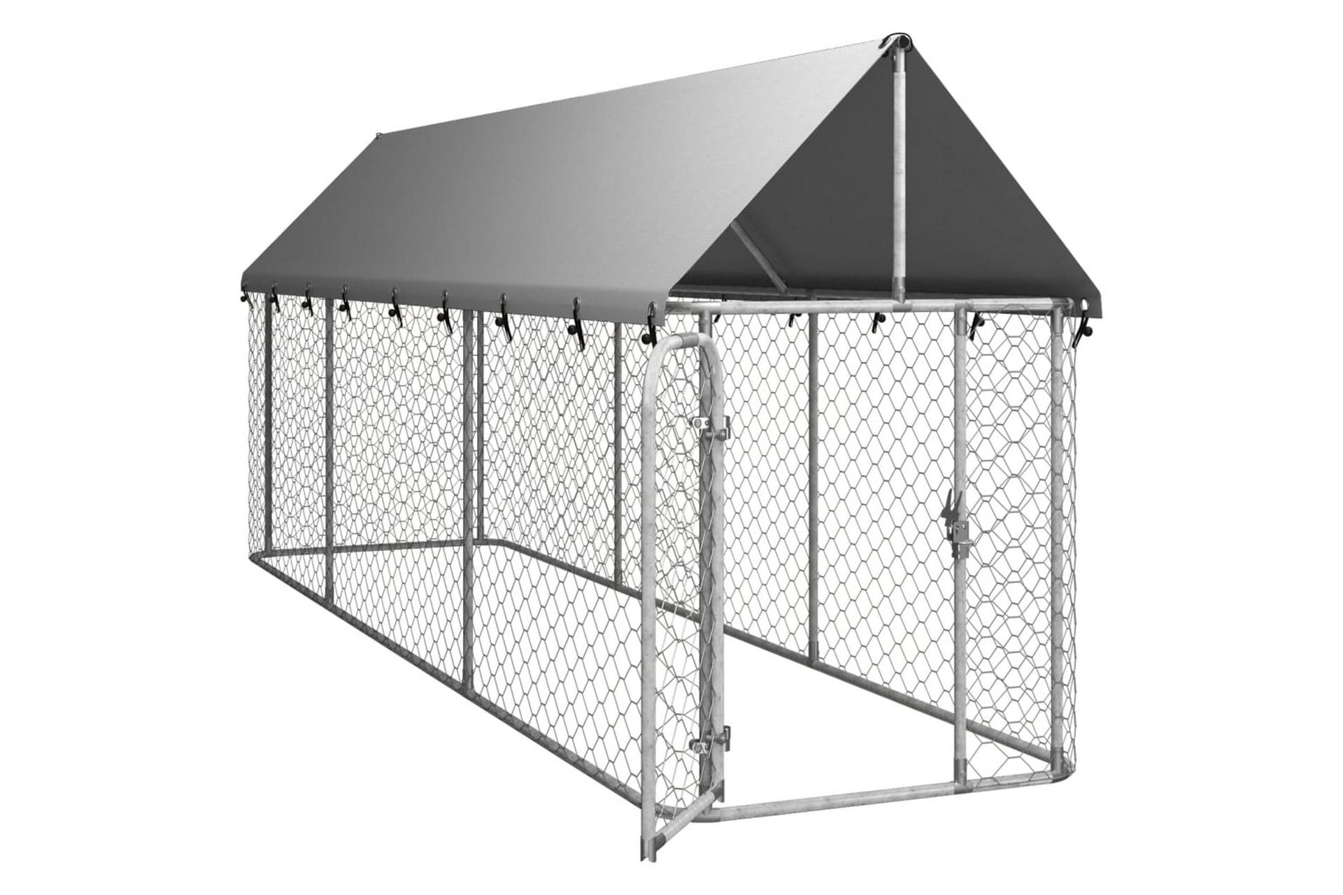 Utendørs hundegård med tak 400x100x150 cm - Silver - Sport & fritid - Til dyrene - For hund - Hundemøbler