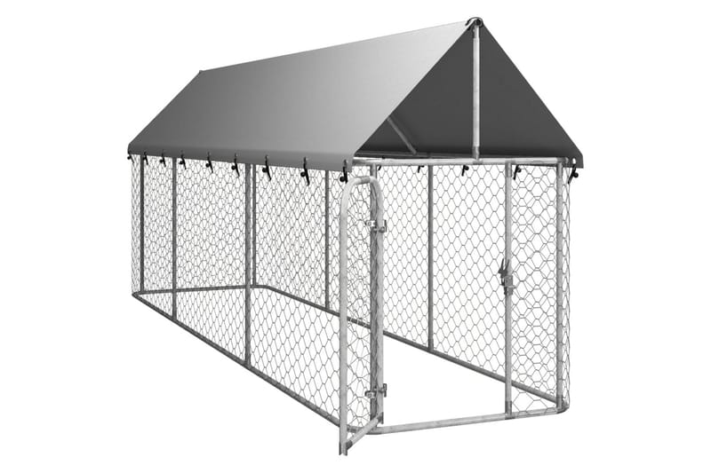 Utendørs hundegård med tak 400x100x150 cm - Silver - Hundemøbler - Hundehus & hundegård