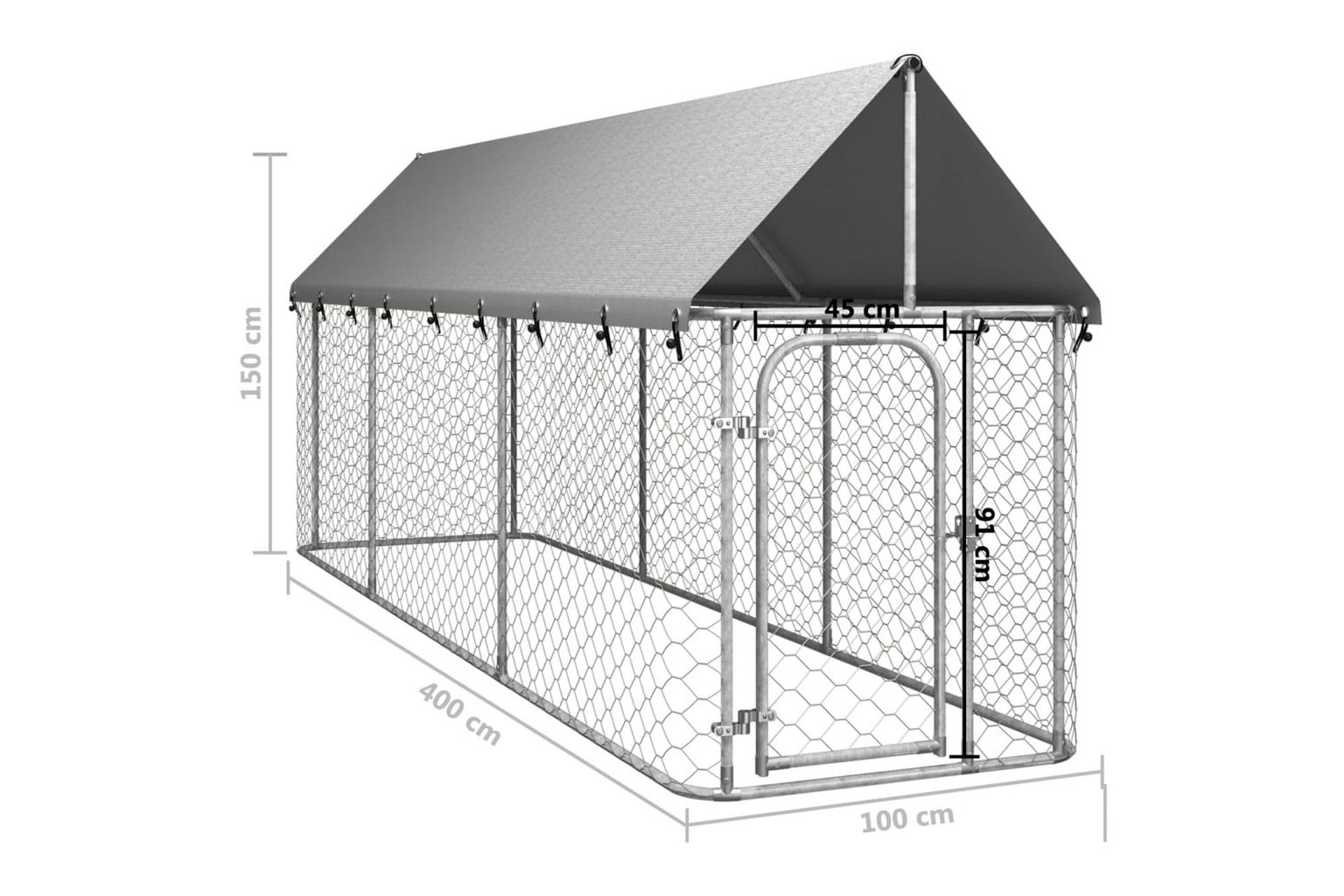 Utendørs hundegård med tak 400x100x150 cm - Silver - Sport & fritid - Til dyrene - For hund - Hundemøbler
