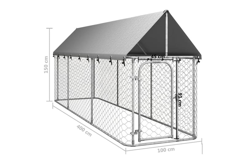 Utendørs hundegård med tak 400x100x150 cm - Silver - Sport & fritid - Til dyrene - For hund - Hundemøbler