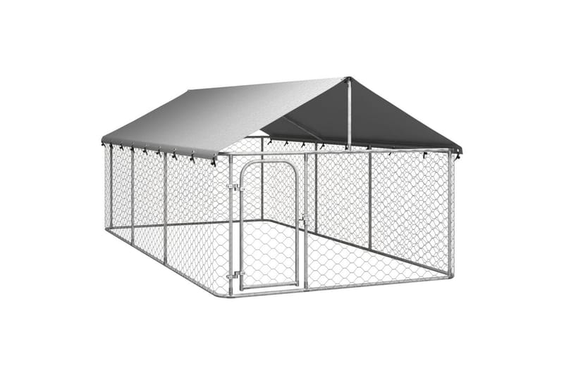Utendørs hundegård med tak 400x200x150 cm - Silver - Sport & fritid - Til dyrene - For hund - Hundemøbler