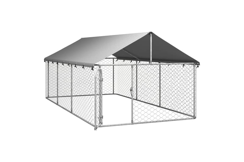 Utendørs hundegård med tak 400x200x150 cm - Silver - Sport & fritid - Til dyrene - For hund - Hundemøbler