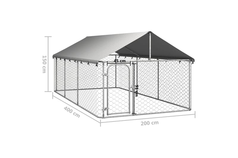 Utendørs hundegård med tak 400x200x150 cm - Silver - Sport & fritid - Til dyrene - For hund - Hundemøbler