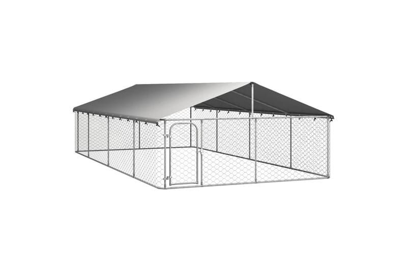 Utendørs hundegård med tak 600x300x150 cm - Silver - Hundemøbler - Hundehus & hundegård