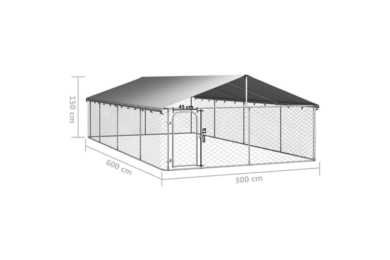 Utendørs hundegård med tak 600x300x150 cm - Silver - Sport & fritid - Til dyrene - For hund - Hundemøbler