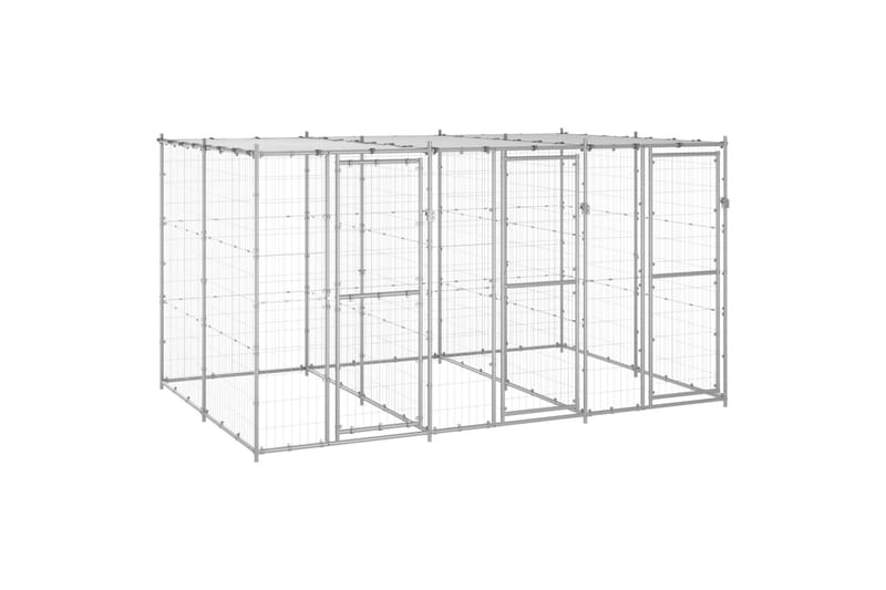 Utendørs hundegård med tak 7,26 m² galvanisert stål - Silver - Sport & fritid - Til dyrene - For hund - Hundemøbler