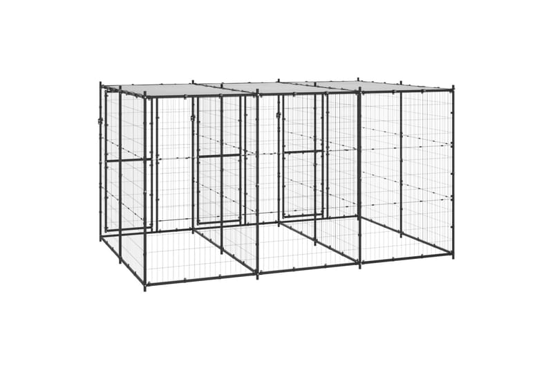 Utendørs hundegård med tak 7,26 m² stål - Svart - Sport & fritid - Til dyrene - For hund - Hundemøbler