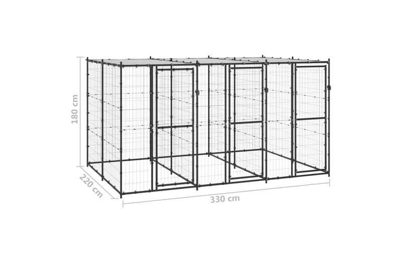 Utendørs hundegård med tak 7,26 m² stål - Svart - Hundemøbler - Hundegrind & hundegjerde - Hundehus & hundegård