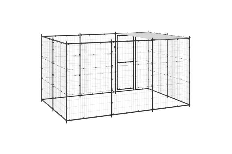 Utendørs hundegård med tak 7,26 m² stål - Svart - Sport & fritid - Til dyrene - For hund - Hundemøbler