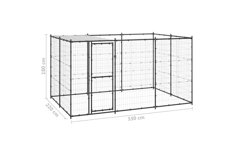 Utendørs hundegård med tak 7,26 m² stål - Svart - Sport & fritid - Til dyrene - For hund - Hundemøbler