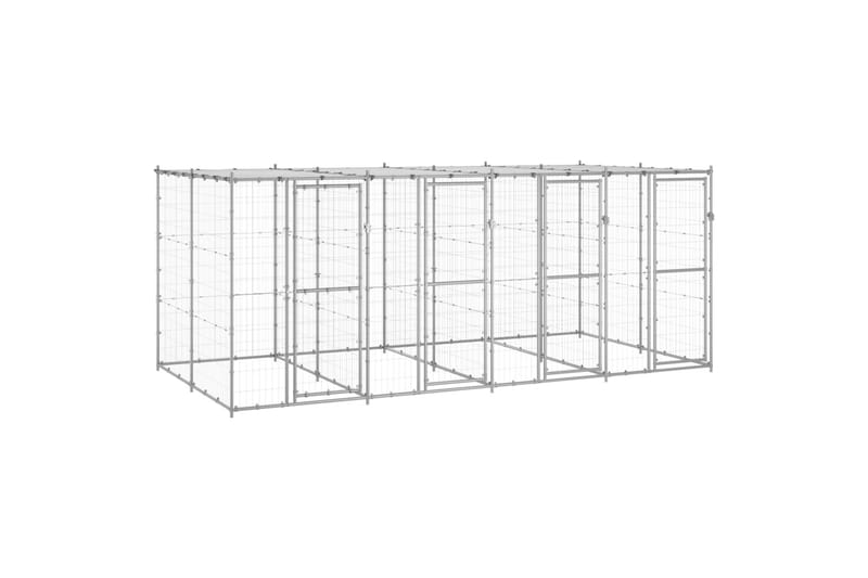 Utendørs hundegård med tak 9,68 m² galvanisert stål - Silver - Sport & fritid - Til dyrene - For hund - Hundemøbler