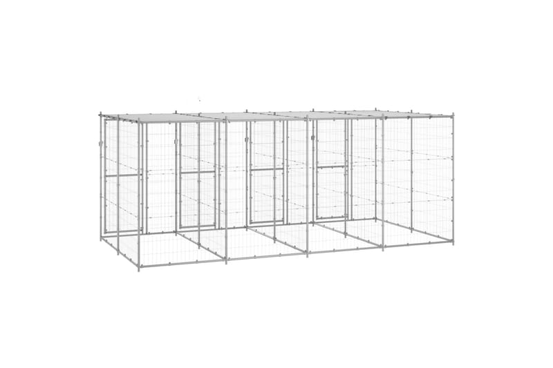 Utendørs hundegård med tak 9,68 m² galvanisert stål - Silver - Sport & fritid - Til dyrene - For hund - Hundemøbler