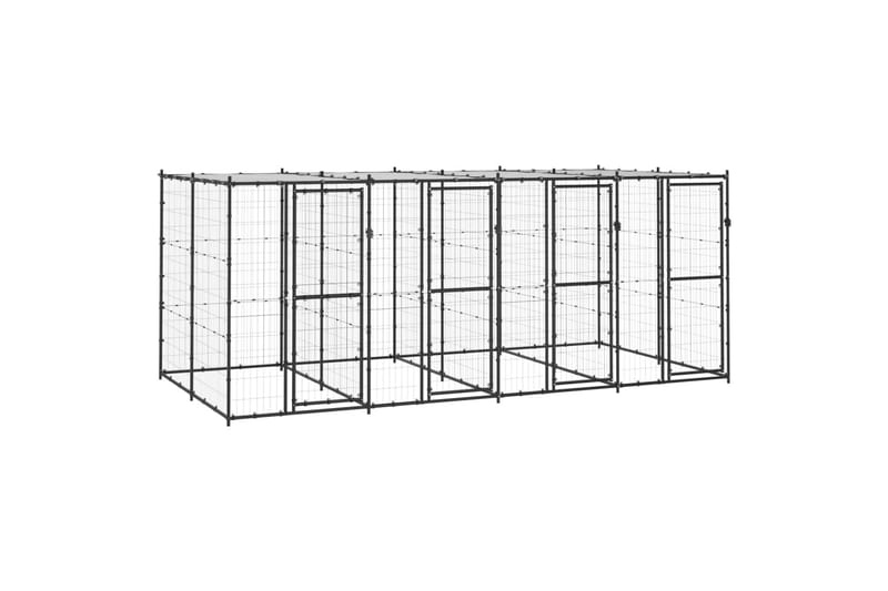 Utendørs hundegård med tak 9,68 m² stål - Svart - Sport & fritid - Til dyrene - For hund - Hundemøbler