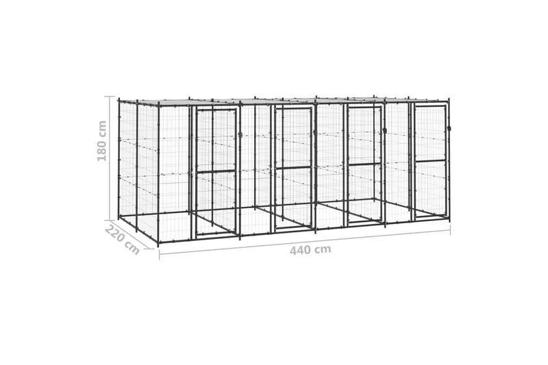 Utendørs hundegård med tak 9,68 m² stål - Svart - Sport & fritid - Til dyrene - For hund - Hundemøbler
