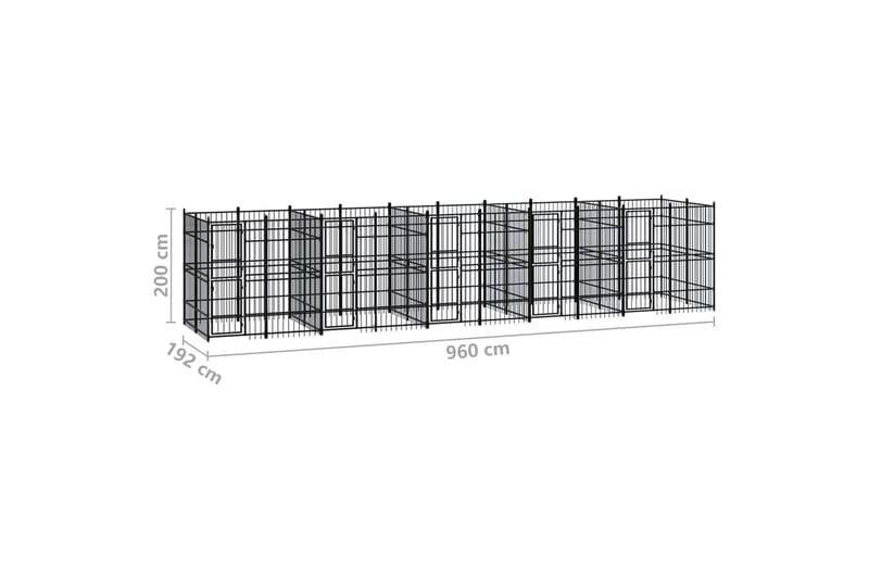 Utendørs hundegård stål 18,43 m² - Svart - Hundemøbler - Hundegrind & hundegjerde - Hundehus & hundegård