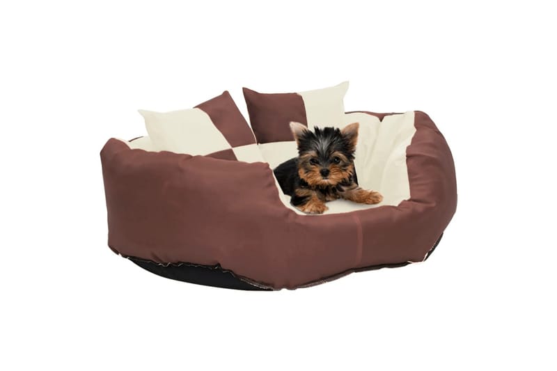 Vendbar og vaskbar hundepute brun og kremhvit 65x50x20 cm - Brun - Sport & fritid - Til dyrene - For hund - Hundemøbler