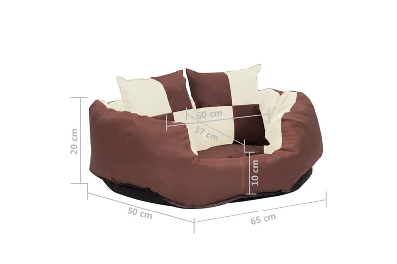 Vendbar og vaskbar hundepute brun og kremhvit 65x50x20 cm - Brun - Sport & fritid - Til dyrene - For hund - Hundemøbler