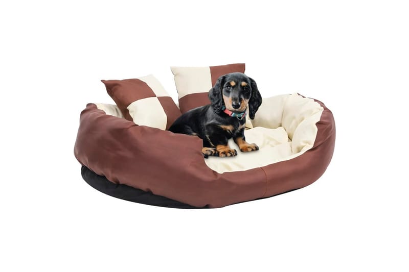 Vendbar og vaskbar hundepute brun og kremhvit 85x70x20 cm - Brun - Hundemøbler - Hundekurv & hundeseng